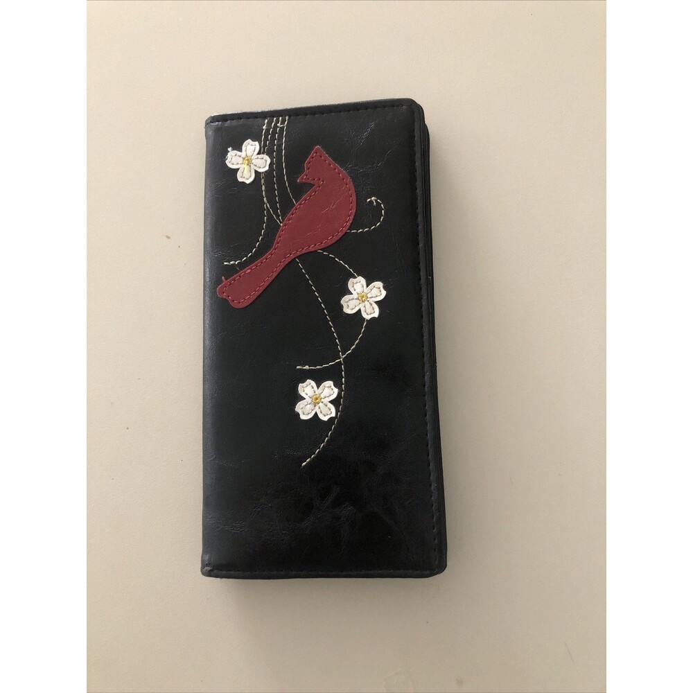 Lavishy Vegan Leather Womens Wallet with Snap Closure Bird & Eggs Embroidered